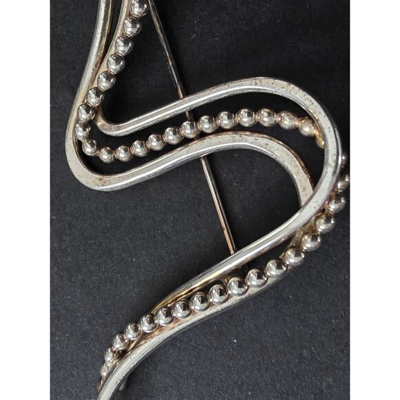 Vintage Sterling Silver Wave Brooch Pin With Beaded Detailing - Picture 2 of 4
